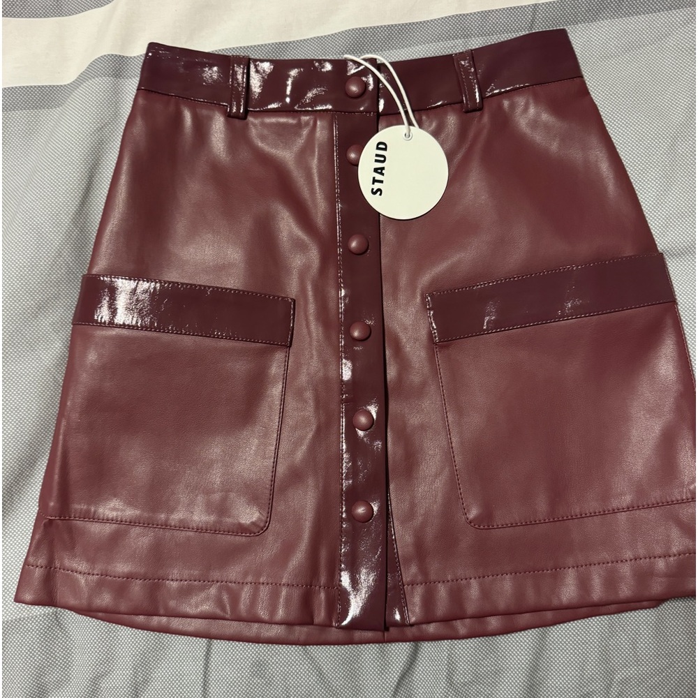 Staud red faux leather snap mini skirt - NWT